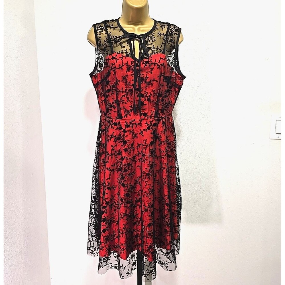 NWT Lace Dress Sz Med Red Black Sheer Dark Fairy Romantic Goth Vampy Siren Prom